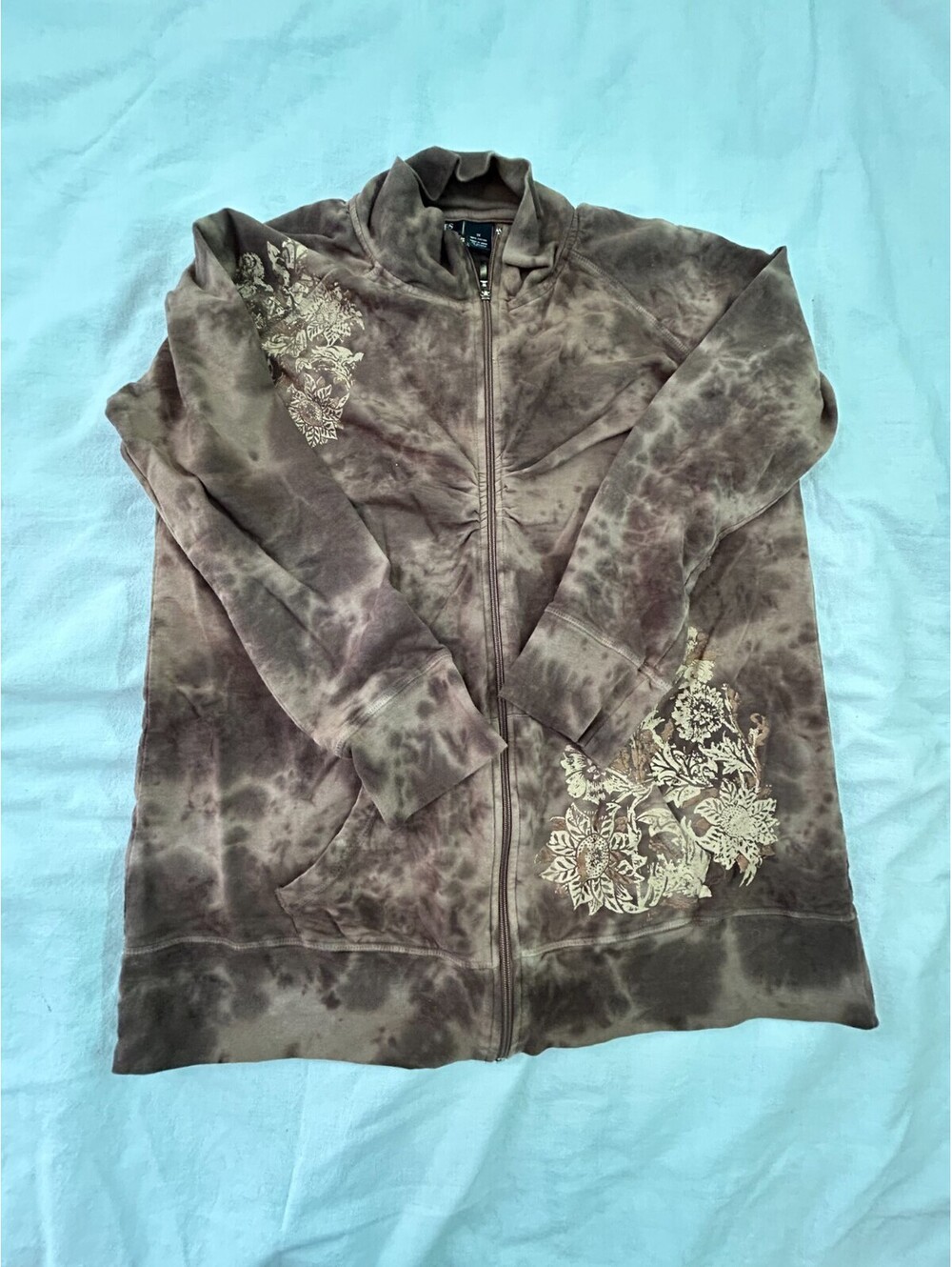 Concepts Spirit Hoodie Womens 1X Brown Tie Dye Full Zip Graphic Print Floral Y2K